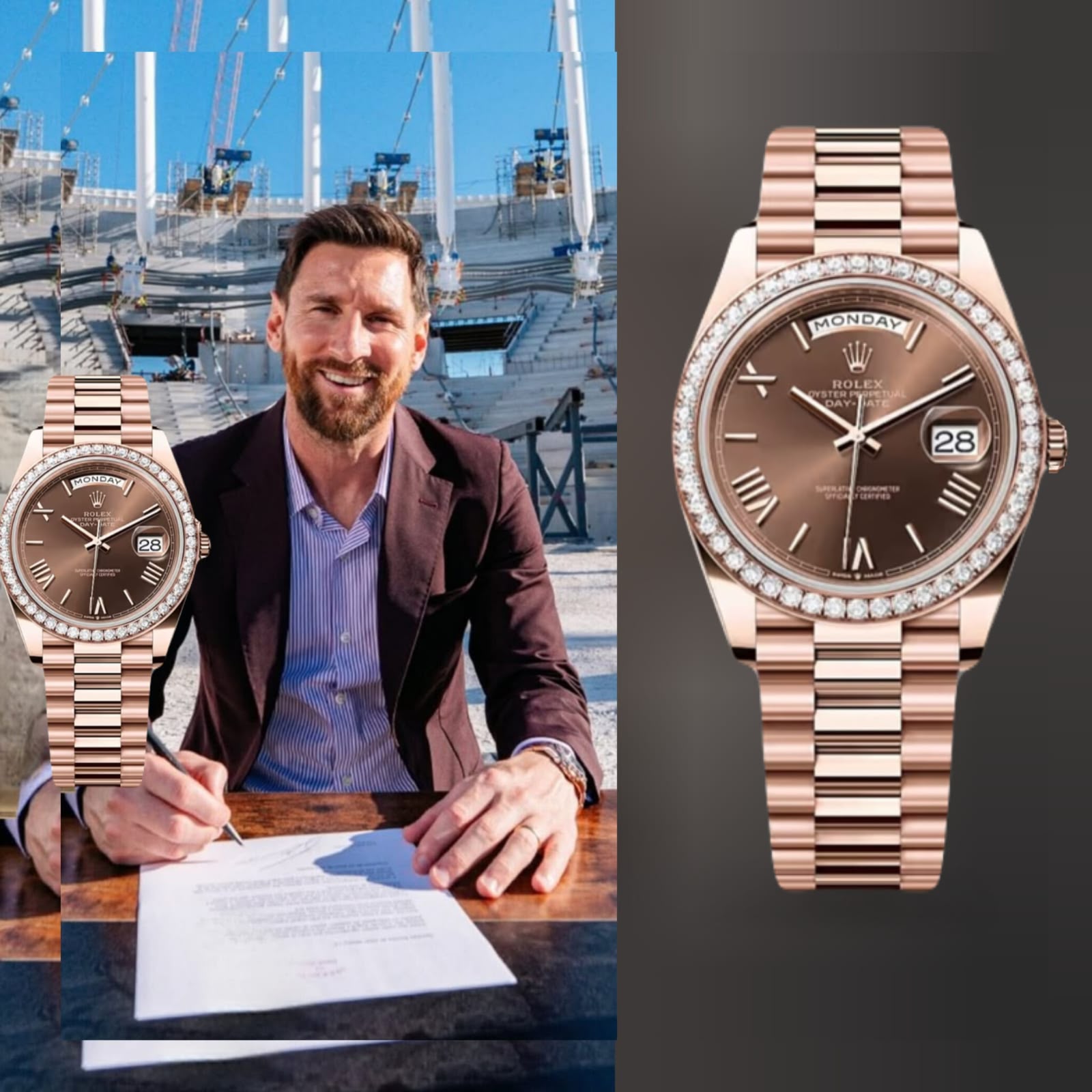 Role_x Oyster Perpetual Day Date Copper Diamond Brown Roman Dial